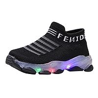 Toddler Baby Boys Girls LED Light Sneakers Walking Shoes Kids Knit Stripe Mesh Luminous Sport Running Shoes