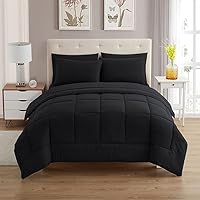 Sweet Home Collection 7 Piece Comforter Set Bag Solid Color All Season Soft Down Alternative Blanket & Luxurious Microfiber Bed Sheets, Black, Queen