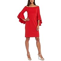 R&M Richards Womens Pintuck Knee-Length Sheath Dress Red 16