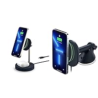 iOttie Velox Magnetic Wireless Charging Duo Stand. 7.5W Mounting Stand 5W Charging Pad & AirPods Charger & Velox Magnetic Wireless Charging Dash & Windshield Car Mount. Compatible with MagSafe iPhones