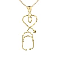 STETHOSCOPE HEART PENDANT NECKLACE IN YELLOW GOLD - Gold Purity:: 10K, Pendant/Necklace Option: Pendant Only