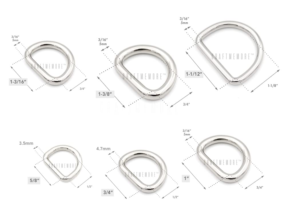 CRAFTMEMORE 6pcs D-Ring Findings Purse Belt Strap Loop Quality Finish Purse Making D Rings SCD1