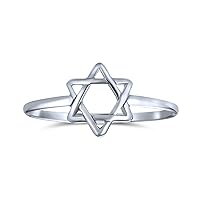 Bling Jewelry Minimalist Delicate Knuckle Thin 1MM Band Stackable Traditional Religious Magen Judaic Hanukkah Intertwined Star Of David Midi Ring For Women Teen Bat Mitzvah .925 Sterling Silver