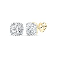 The Diamond Deal 10kt Yellow Gold Womens Round Diamond Cluster Earrings 1 Cttw