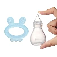 Haakaa Silicone Baby Nasal Aspirator&Baby Teether Set-Nose Bulb Syringe | Easy-Squeezy Baby Nose Cleaner-Rabbit Ear Frozen Teething Toy for Babies