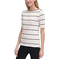 Calvin Klein Women's Stripe Half Sleeve Top with Boat Neck