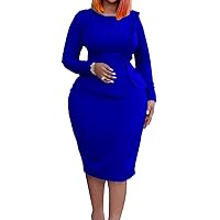 Women's Elegant Bodycon Dress Business Casual Work Long Sleeve Dresses Office Cocktail Club Wedding Evening Party
