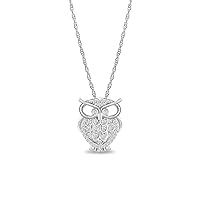 0.30Ct Round Cut White Diamond in 925 Sterling Silver 14K White Gold Over Diamond Owl Pendant Necklace for Women's