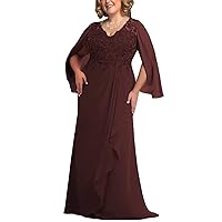 Plus Size Chiffon Mother of The Bride Dress for Wedding Guest Long Sleeve Lace Appliques Formal Evening Dress for Women