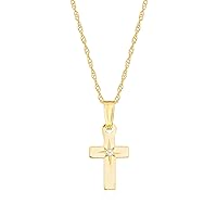 Baby's 14kt Yellow Gold Cross Pendant Necklace With Diamond Accent. 13 inches