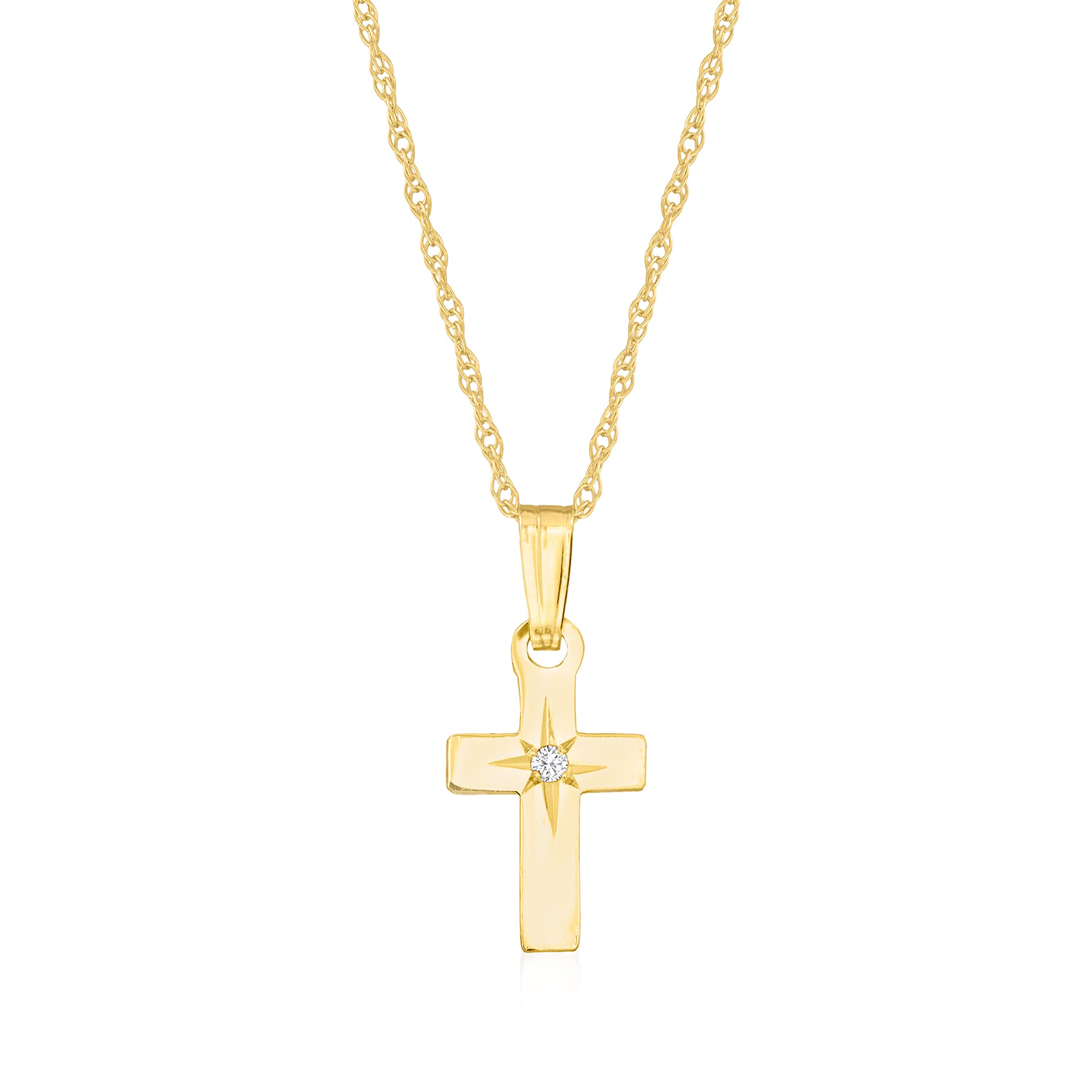 Ross-Simons Baby's 14kt Yellow Gold Cross Pendant Necklace With Diamond Accent. 13 inches