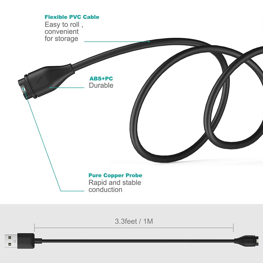 [2-PACK] TUSITA Charger Cable Compatible with Garmin Fenix 5 5S 5X 6 6S 6X Plus Pro 7 7S 7X, Forerunner 945 45 45S 245 Music,Approach S10 S40 S60 G12 S12 S42,Vívoactive 3 4 4S, Instinct,Venu 2 2S Plus