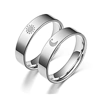 Silver Sun Moon Star Rings for Best Friends Couples Stainless Steel Promise Wedding Bands for Men Women