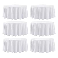 White Tablecloth-132 Inch Round Tablecloth, 6 Pack Stain-Wrinkle Resistant, and Washable, Decorative Polyester Table Cover for Holiday, Buffet Parties, and Wedding, Fits Square or Round Table