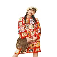 Women Long Knee Length Spring Dresses Full Sleeve Knitted Crochet