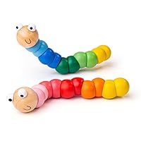 Bigjigs Toys Wooden Wiggly Worm (2 Pack) - Colourful Sensory Toy Worm, Caterpillar Toy, Ideal Baby Fidget Toy for 1+ Years, Cheap Pocket Money Toys and Stocking Fillers