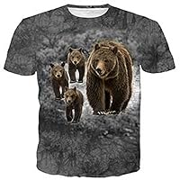 Women's Classic Lovely Bears 3D Printed Short Sleeve Pullover T-Shirt,Unisex Fashion Teenager Street Wear Adult Mens Tee Shirts,Available in Plus Size,Deep Blue,Grey