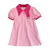 Girls Easter Dress Short Sleeve Tie Back Summer Dress Puff Sleeve A-Line Casual Dress for 7-15 Years with Bowknot