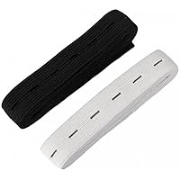 2 Pack Flat Elastic Bands Sewing Band Elastic Cord With Buttonhole For Skirt & Trouser Waistbands, Clothing, Knitting, White And Black| Durability and practicality