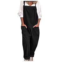 FQZWONG Women's Baggy Overalls Jumpsuit Casual Long Bib Pants Wide Leg Sleeveless Suspender Rompers Overalls with Pockets