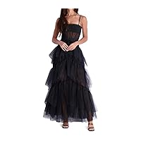 Tulle Prom Dresses for Women Formal Long Tiered Ruffled Ball Gown A Line Spaghetti Straps Evening Party Gowns