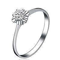 Pure Gold 10K 14K 18K Solitaire Engagement Ring for Her 0.5ct Moissanite Wedding Promise Ring Free Engrave