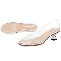 Women Clear Low Kitten Heels Pumps Shoes Round Closed Toe Slip On Transparent Sandals Open Peep Toe 1