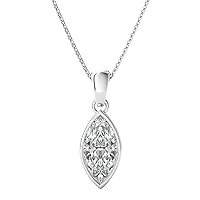 1 Ct Bezel Set Simulated Marquise Solitaire Diamond Pendant Necklace 14K White Gold Over in 925 Sterling Silver