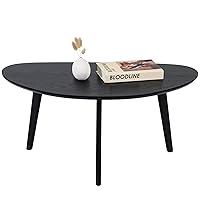 FIRMINANA Small Black Oval Coffee Table for Small Space , Simple Modern Center Table with OAK Wood Legs-Black-18.9