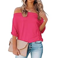 Dressmine Womens Summer Off The Shoulder Shirts Casual Sexy Short Sleeve Tops Classy Loose Oversized Tshirt Blouse Tunic