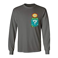 New Graphic Tee Mario Shirt Fire Flower Pocket Men's Long Sleeve T-Shirt