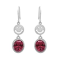 1.50 CT Oval shape gemstone smily Hook Dangle Earrings 925 Sterling Silver Rhodium Plated Handmade Jewelry Gift for Women