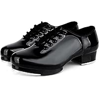 Unisex Kids Youth Boys Girls Black Tap Dance Shoes Lace-Up Heels Split Sole Jazz Dancing Shoes