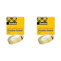 Scotch Double Sided Tape, 1/2 in x 900 in, Permanent, 1/Pack (665) (Pack of 2)