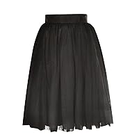 Women A-Line Tulle Skirt High Waist Pleated Skirt Mesh Flowy Knee Length Tutu Skirts Layered Prom Party Midi Skirt