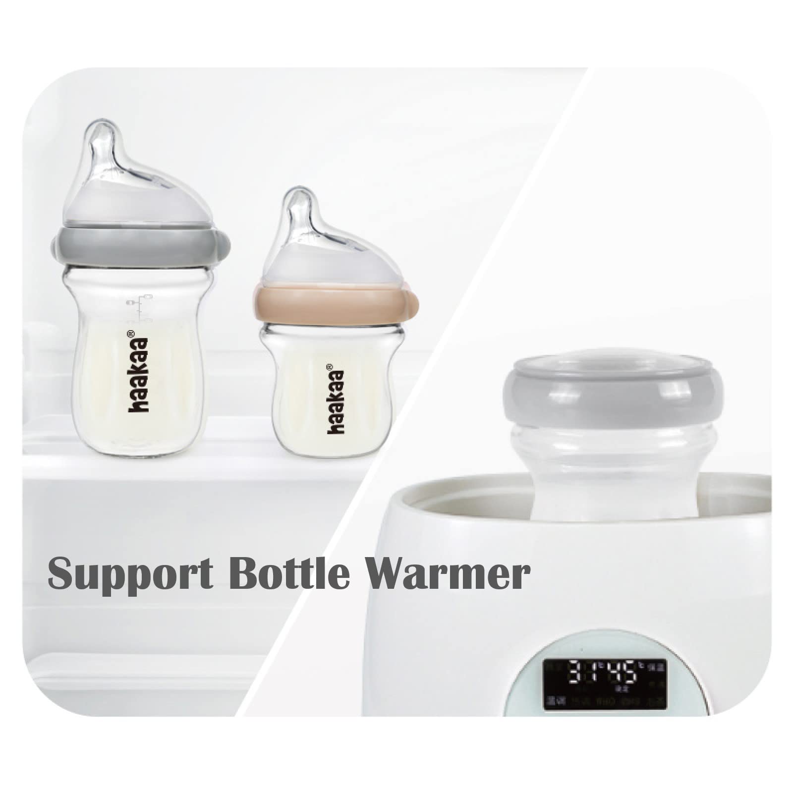 haakaa Natural Glass Baby Bottle Wide Neck Anti&Glass Baby Bottle Sleeve-Easy to Clean & Latch for 6M+ Breastfed Babies, Newborn Registry Essentials,BPA-Free