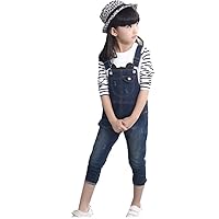 Girls Cartoon Striped Shirt with Suspender Trousers, Two-piece Overalls