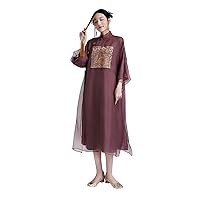 Women's Everyday Dress Silk Chinese Element Embroidery Dress Loose Wine Red Dress 2597