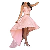 Tsbridal Lace Two Piece Homecoming Dresses for Girl High Low Short Prom Formal Gown