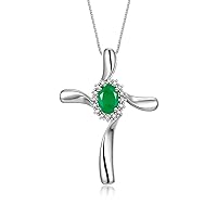 Rylos 14K Sterling Silver Cross Necklace | Gemstone & Diamonds Pendant With 18