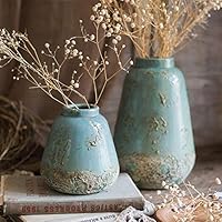 Rustic Reach Turquoise Ceramic Vases for Office, Kitchen, & Home Decor | Modern Boho Flower Vase | Decorative Pottery Vases Centerpieces for Tables, Shelves (Blue)