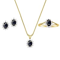 Rylos Matching Jewelry For Women 14K Yellow Gold - October Birthstone- Ring, Earrings & Necklace - Onyx 6X4MM Color Stone Gemstone Jewelry For Women Gold Jewelry