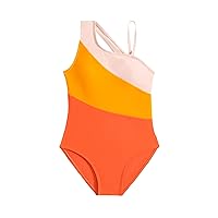 Milumia Girl's Colorblock One Piece Swimsuit Beach Sport Asymmetrical Neck Bathing Suit