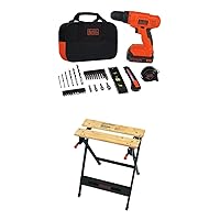 BLACK+DECKER 20V MAX Drill & Home Tool Kit, 34 Piece with Workmate Portable Workbench, 350-Pound Capacity (BDCD120VA & WM125)