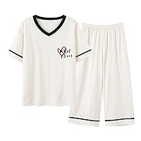 2 Pcs Big Girl Teens Loungewear Outfits Short Sleeve Cartoon Tee Top+ Short Pajamas Pants PJ Clothes Set