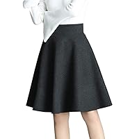 Women's Elastic High Waist Stretched Woolen Blend A-line Pleated Midi Tartan Skirt