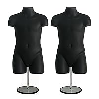 2 Pack Black Child Mannequin Torso, Dress Form Hollow Back Body, with Metal Stand for Table Top or Hanging for Size 5T-7