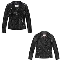 LJYH Girls Faux Leather Quilted Shoulder Motorcycle Jackets Kids Spring Moto Biker Coats Black 13/14 Years Boys Spring Faux Leather Moto Jackets Kids Zipper Fall Coats Outerwear 13-14yrs 160