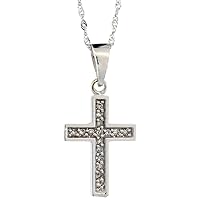 14k White Gold Small Diamond Latin Cross Necklace, 0.10 cttw 3/4 inch tall