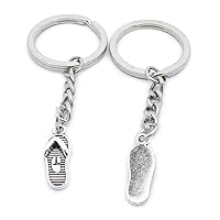 50 PCS Antique Silver Keyrings Keychains Key Ring Chains Tags Clasps AA461 Slippers Shoes